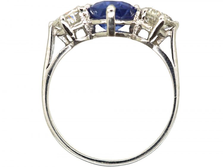 18ct White Gold, Unheated Sapphire & Diamond Three Stone Ring