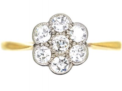 Edwardian 18ct Gold & Platinum, Diamond Daisy Cluster Ring
