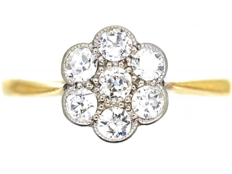 Edwardian 18ct Gold & Platinum, Diamond Daisy Cluster Ring