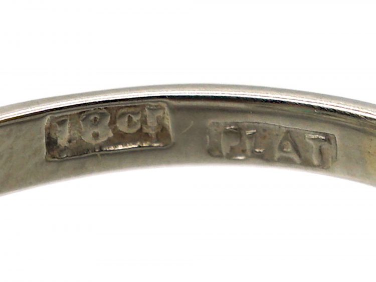Art Deco 18ct White Gold & Platinum, Emerald & Diamond Rectangular Shaped Ring