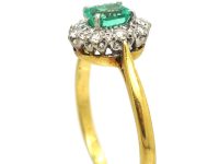 18ct Gold & Platinum, Emerald & Diamond Cluster Ring