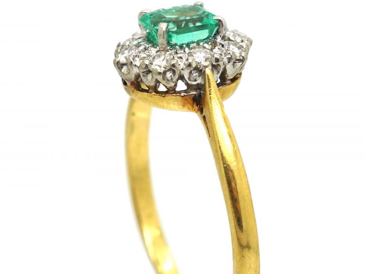 18ct Gold & Platinum, Emerald & Diamond Cluster Ring