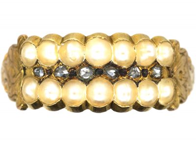 Regency 15ct Gold, Natural Split Pearl & Rose Diamond Ring