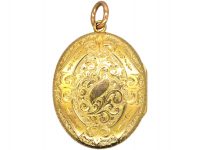 Victorian 15ct Gold Oval Locket with Engraved Detail