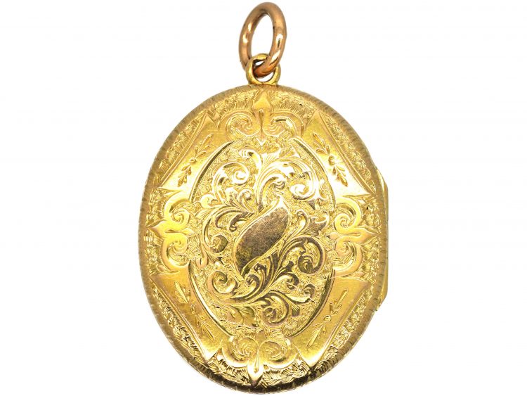 Victorian 15ct Gold Oval Locket with Engraved Detail