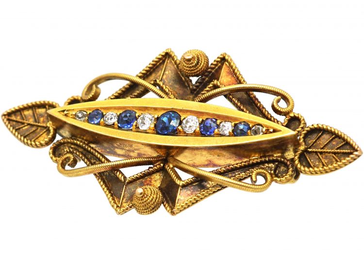 Victorian 15ct Gold, Sapphire & Diamond Brooch