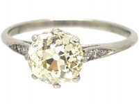 Art Deco Platinum, Solitaire Diamond Ring with Diamond Set Shoulders