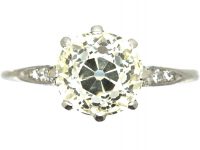 Art Deco Platinum, Solitaire Diamond Ring with Diamond Set Shoulders