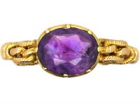 Regency 18ct Gold & Amethyst Ring with Knot Detail on the Shoulders