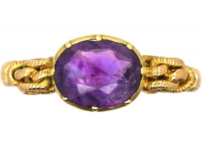 Regency 18ct Gold & Amethyst Ring with Knot Detail on the Shoulders