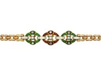 Victorian 15ct Gold, Diamond & Natural Bouton Pearl, Jubilee Enamel Bracelet
