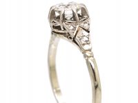 Art Deco 18ct White Gold & Platinum Diamond Solitaire Ring with Rose Diamond Set Shoulders