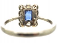 Art Deco 18ct White Gold, French Cut Sapphire & Diamond Rectangular Ring