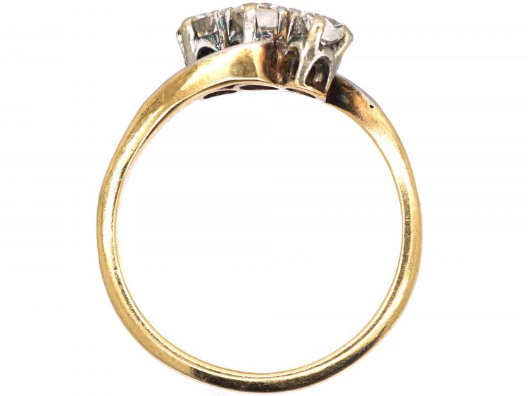 Edwardian 18ct Gold & Platinum, Three Stone Diamond Crossover Ring