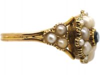 Regency 15ct Gold Natural Split Pearl & Carved Banded Onyx Forget me Not Ring
