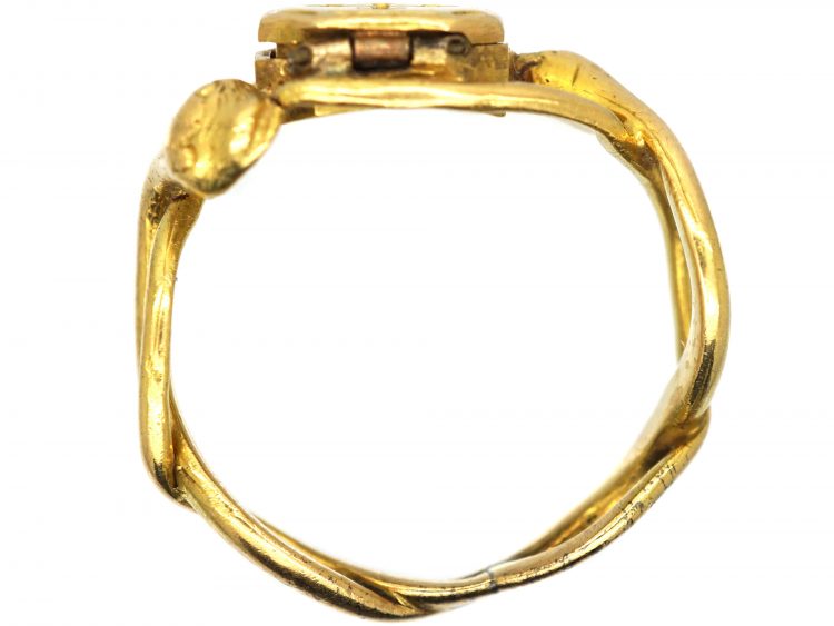 Early Victorian 18ct Gold Opening Ring with Engraved Cross Motif & Two Entwined Snakes