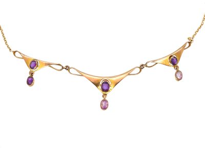 Art Nouveau 9ct Gold Necklace set with Amethysts