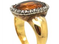 Georgian 15ct Gold, Large Cushion Cut Citrine & Rose Diamond Ring