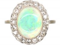 Edwardian 18ct Gold, Opal & Diamond Cluster Ring