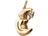 Edwardian 9ct Gold Man in The Moon Pendant with Star