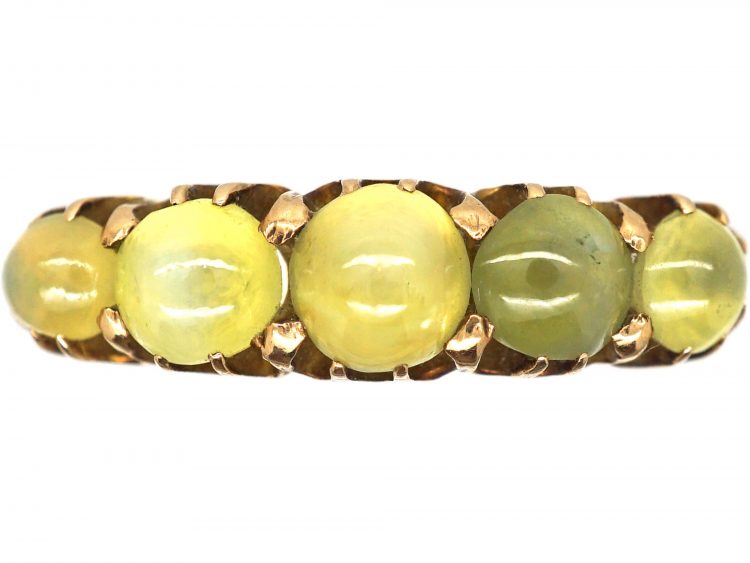 Victorian 18ct Gold, Five Stone Cat's Eye Chrysoberyl Ring