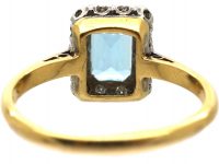 Mid-Century 18ct Gold & Platinum, Aquamarine & Diamond Rectangular Ring