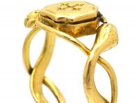 Early Victorian 18ct Gold Opening Ring with Engraved Cross Motif & Two Entwined Snakes