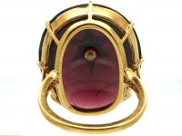 Victorian Large 18ct Gold & Cabochon Garnet & Diamond Ring