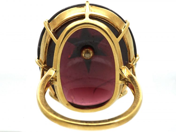Victorian Large 18ct Gold & Cabochon Garnet & Diamond Ring