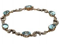 Edwardian 15ct Gold & Platinum, Aquamarine & Diamond Bracelet