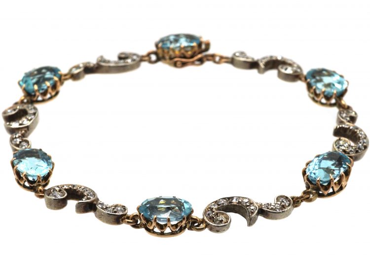 Edwardian 15ct Gold & Platinum, Aquamarine & Diamond Bracelet