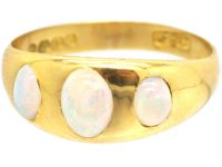 Edwardian 18ct Gold, Three Stone Cabochon Opal Ring