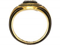 Georgian 18ct Gold, Carved Onyx Forget me Not Black Enamel Mourning Ring