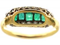 Edwardian 18ct Gold, Five Stone Emerald & Diamond Boat Shaped Ring