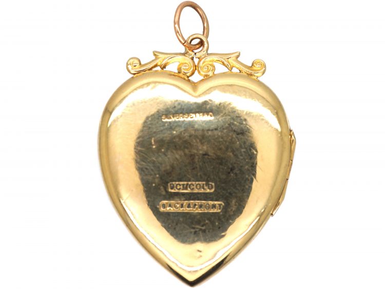 Edwardian 9ct Gold Back & Front Heart Shaped Locket set with a Rose Diamond