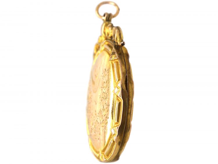 Edwardian 9ct Back & Front Large Oval Locket with Swallow Motif