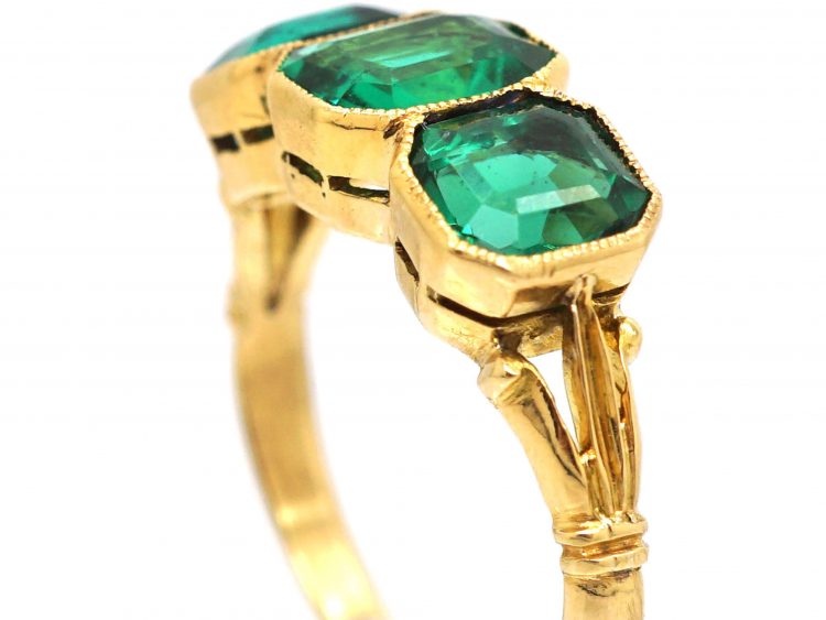 Victorian 18ct Gold, Emerald Paste Three stone Ring