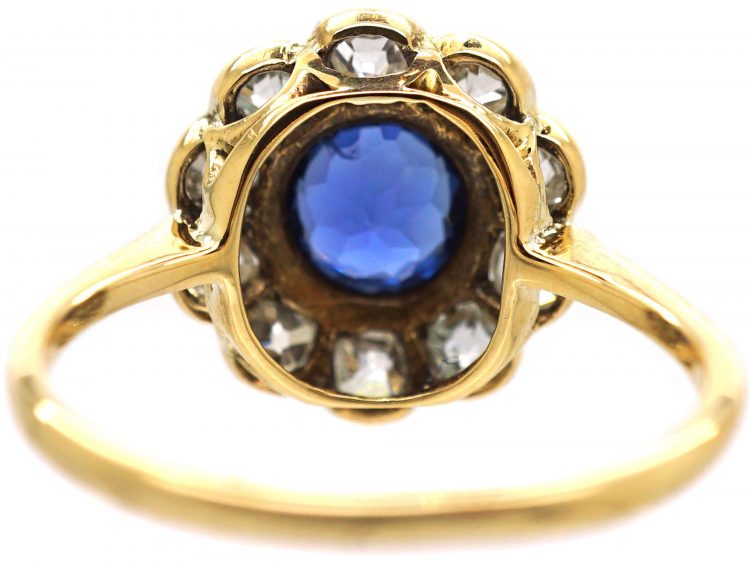 Edwardian 18ct Gold & Platinum, Sapphire & Diamond Cluster Ring