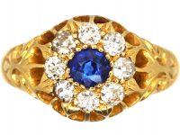 Edwardian 18ct Gold, Sapphire & Diamond Cluster Ring
