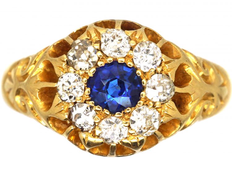 Edwardian 18ct Gold, Sapphire & Diamond Cluster Ring