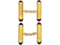18ct Gold Cufflinks with Blue & Red Enamel Terminals