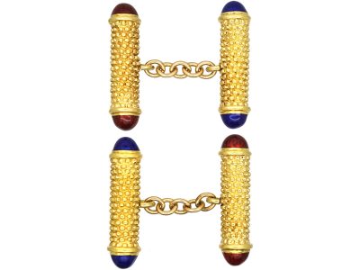 18ct Gold Cufflinks with Blue & Red Enamel Terminals