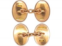 Edwardian 9ct Gold Cufflinks with Engraved Leaf Motif