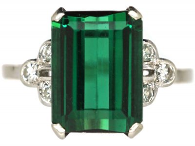 Art Deco 18ct White Gold & Platinum, Green Tourmaline & Diamond Ring