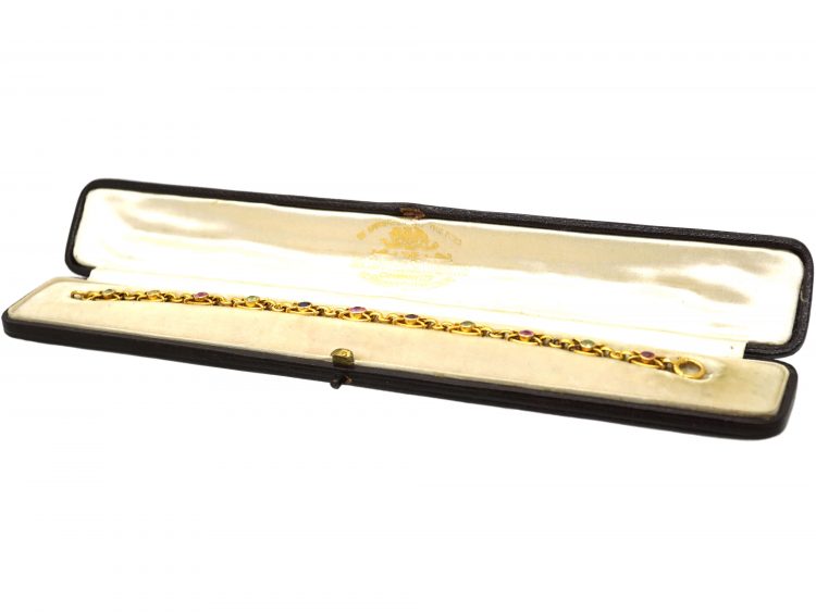 Edwardian 15ct Gold Harlequin Bracelet in Original Case set with Different Gemstones