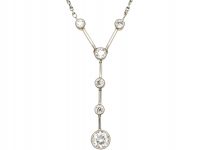 Art Deco Platinum & 15ct Gold, Diamond Drop Pendant on Chain