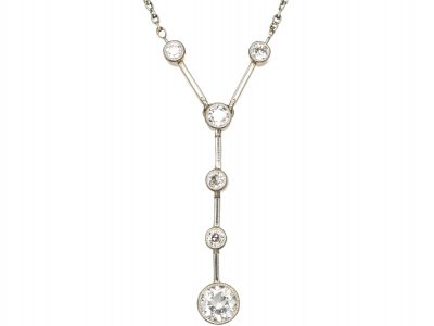 Art Deco Platinum & 15ct Gold, Diamond Drop Pendant on Chain