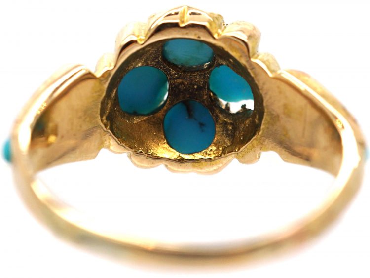 Victorian 15ct Gold Forget Me Not Ring set with Turquoise & Rose Diamonds