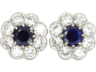18ct White Gold, Sapphire & Diamond Large Cluster Earrings