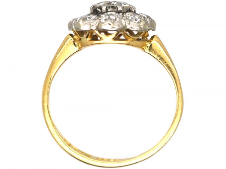 Retro 18ct Gold & Palladium Diamond Set Daisy Cluster Ring